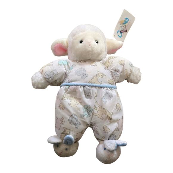 NOS Vintage Carters Prestige Plush Lamb Rattle Bunny Slippers Baby Toy #1892